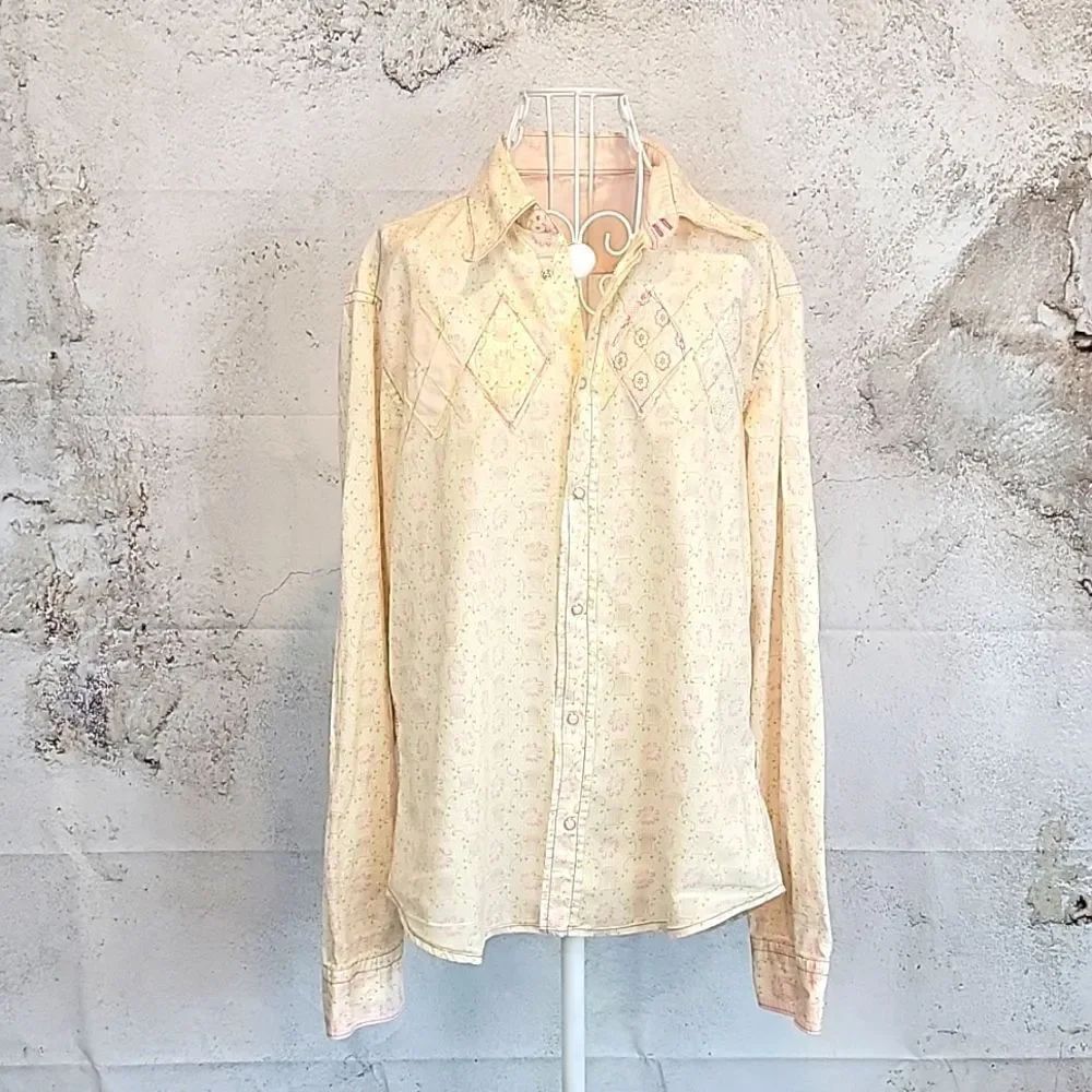 Energie patchwork floral print button-down blouse Women's Size M